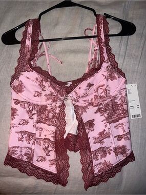 Women’s Pink Toile Lace Trim Bustier Top